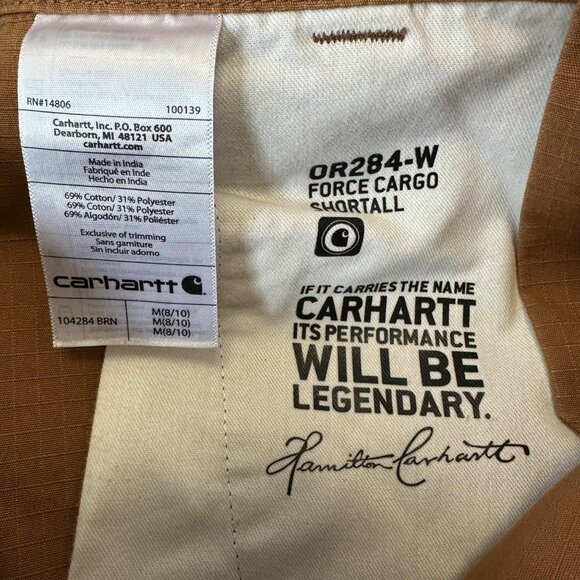 Carhartt Womens Force Cargo Shortalls Size M (8/10) Stretch Utility Tan Brown - Picture 6 of 11